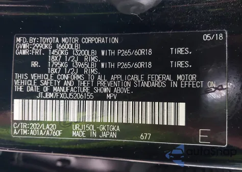 2018 Lexus Gx 460 z USA, uszkodzony, nr VIN JTJBM7FX0J5206155